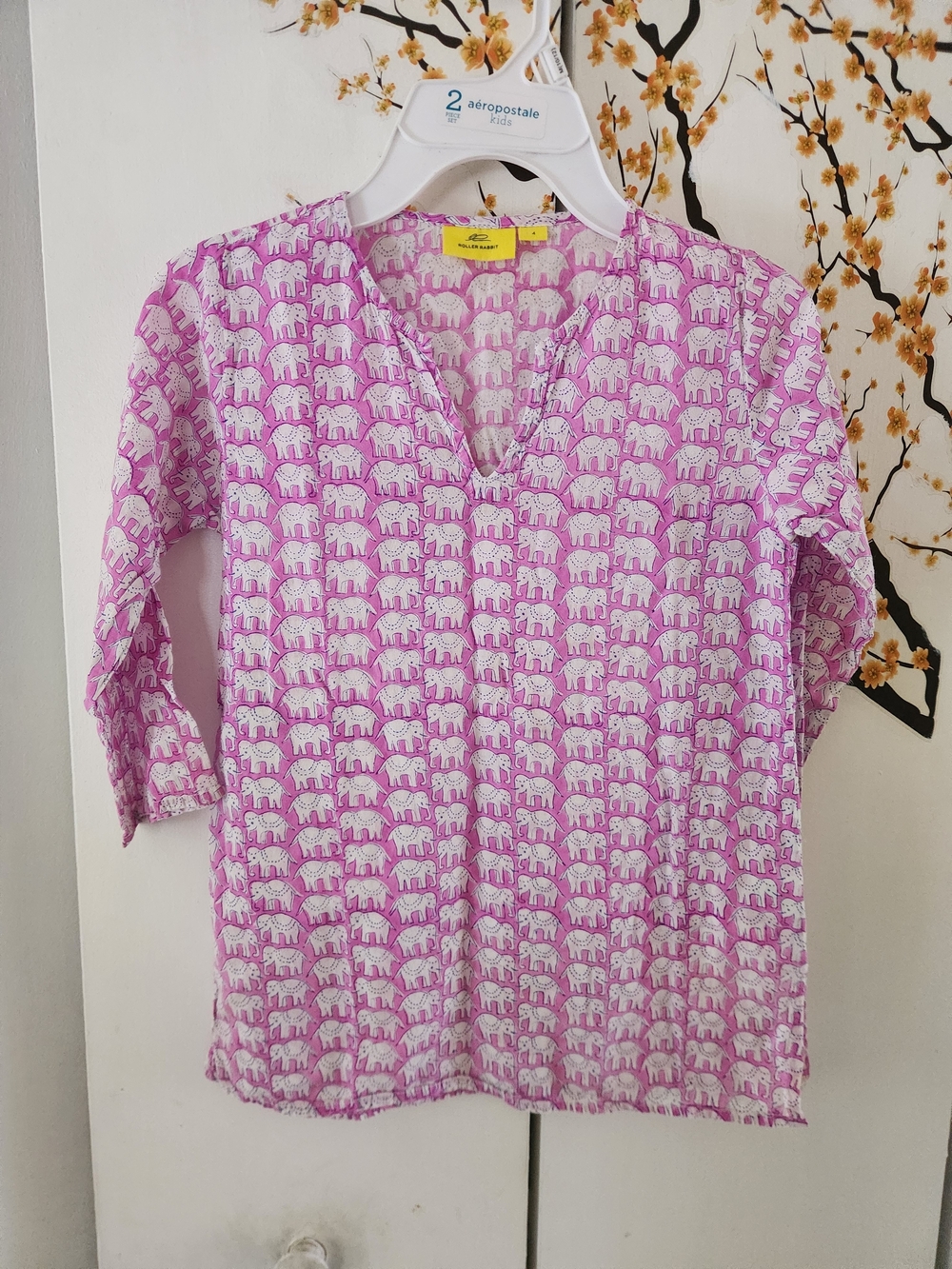 Roller Rabbit Pink Elephant Print V-Neck Top